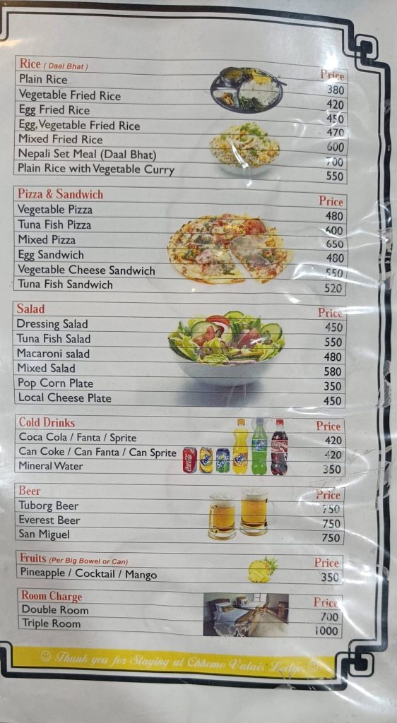 Food Menu at Langtang Trek Scaled