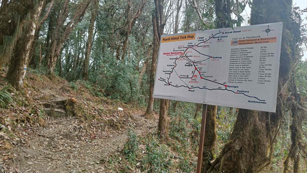 Mardi Himal Trekking Map on The Reeking Route